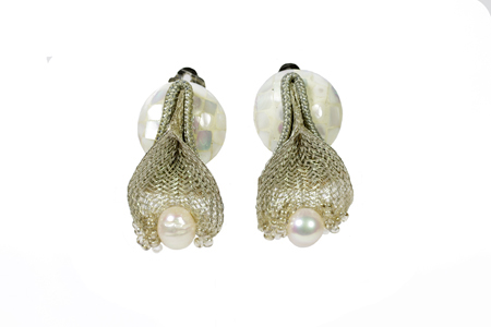 ear ornament: fabrics, svarovski glass, glass beads